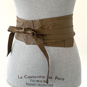 G.I.L.I. Taupe Brown Soft Leather Obi Wrap Belt OS Boho Chic Preppy Laganlook